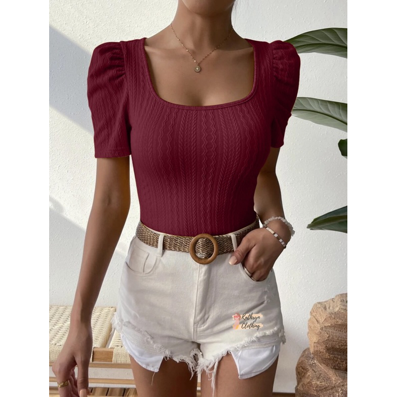 Melody Puff Sleeve Square Neck Crop Top 11284#