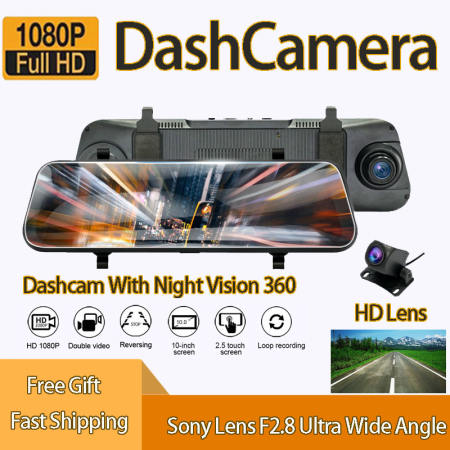 Sony 10" HD Car Dash Cam with Front and Rear Cameras