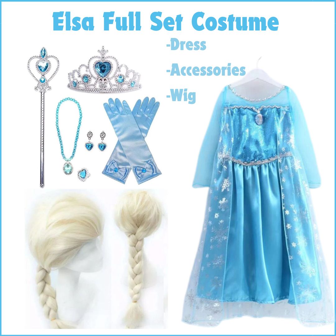 Frozen Elsa Costume for Girls (Ages 1-8)Princess Dress with Accessories &  Wig Perfect for Dress-Up Long Sleeve A-Line Princess Dress Pre School  Girls' Frozen Costume - Lazada | Lazada PH