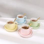 KitchenNeeds Ceramic Glazed Coffee Mug Tea Cup Saucer Set