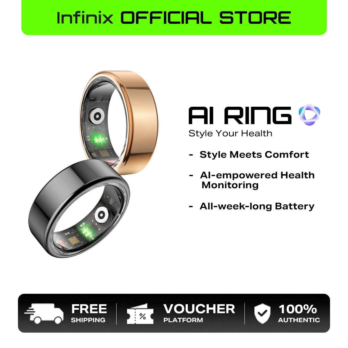 Infinix AI Ring / AI-empowered Health Monitoring / All-week-long Battery / Stainless Steel