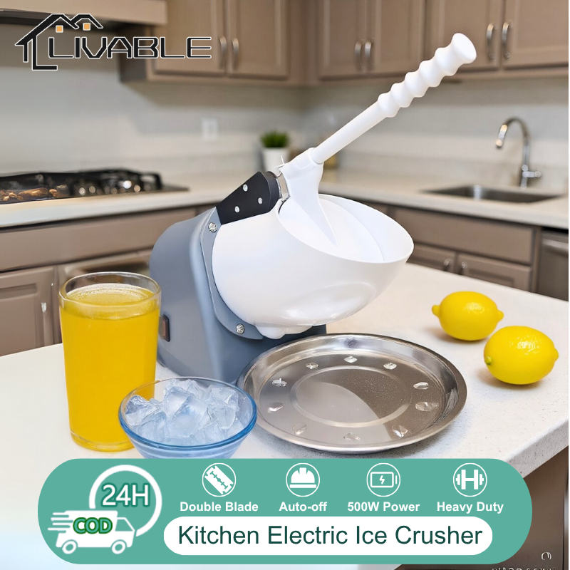 LIVABLE Heavy Duty Ice Crusher Double Cutter Electric Crusher Machine High Efficiency Snow Cone Maker Stainless Steel Ice Crusher