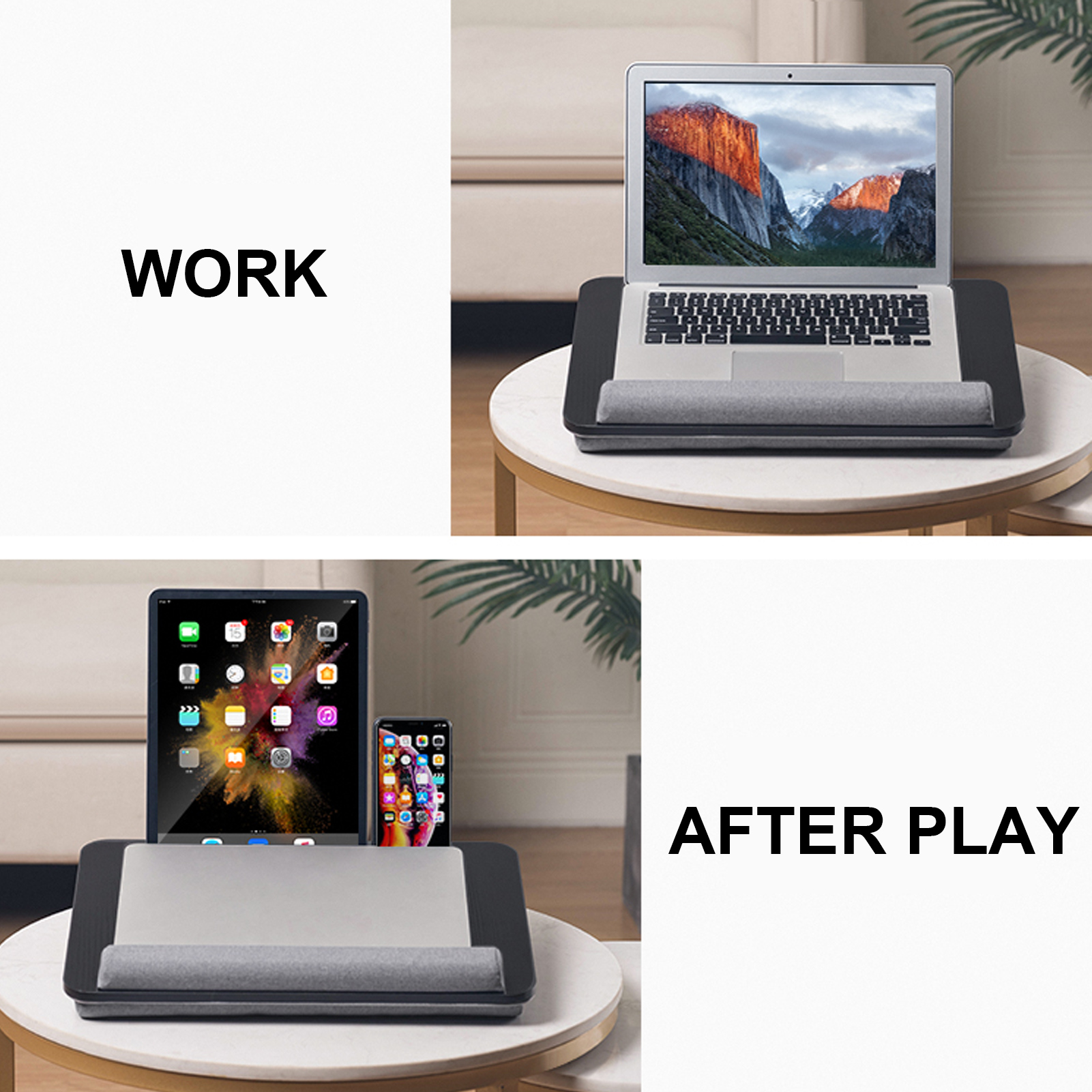Memory Foam Laptop Stand Suitable for 14 Inch Laptop Portable Laptop Desks for Bed Sofa Home Working Office Lap Desk with Cable Hole & Anti-Slip Strip Soft Pillow Cushion Bamboo Platform 