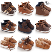 QBABY Brown Leather Baby Sneakers - Soft Sole Toddler Boots