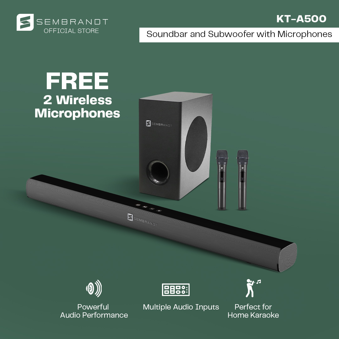 Sembrandt KT-A500 Soundbar and Subwoofer with Wireless Microphones - Black