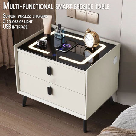 side table for bedroom living room center bed side table with drawer led light bedside table night stand wireless charge