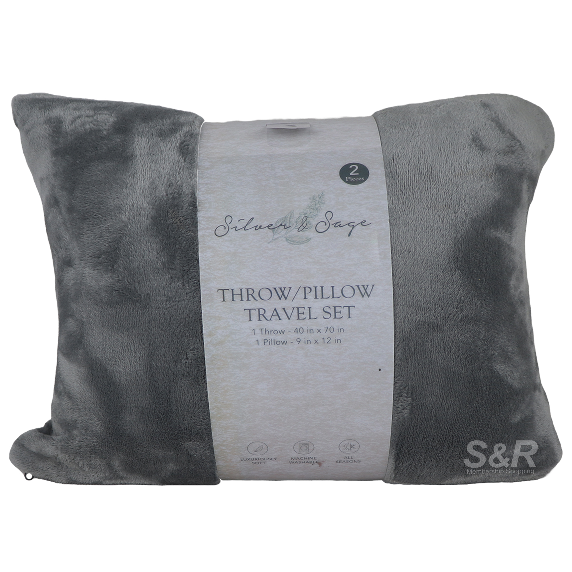 Silver and Sage Throw Pillow Travel Set Silver Luggage Pillows