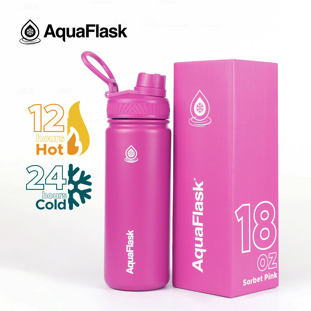 AQUAFLASK 18oz Aqua Flask Wide Mouth W Flip Cap Spout Lid 