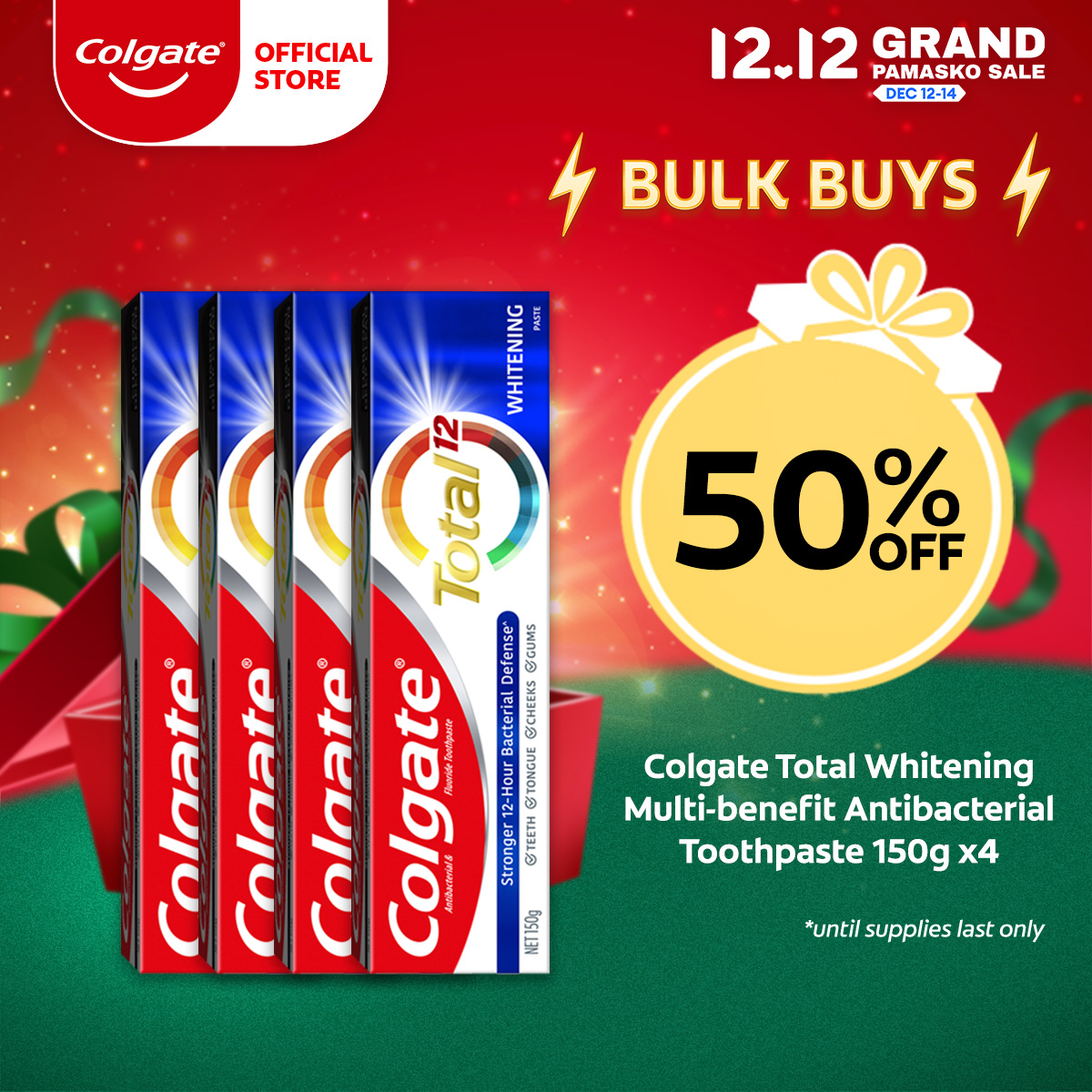 Lazada Philippines - Colgate Total Whitening Multi-benefit Antibacterial Toothpaste 150g, Pack of 4