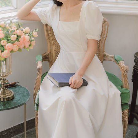 Korean White Midi Dress for Women - Plus Size Available