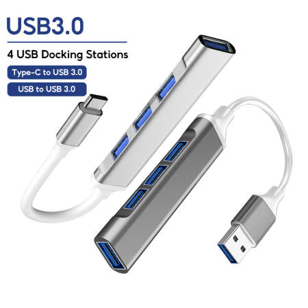 USB-C 4-Port Hub Adaptor, High-Speed Data Splitter, Portable Extension