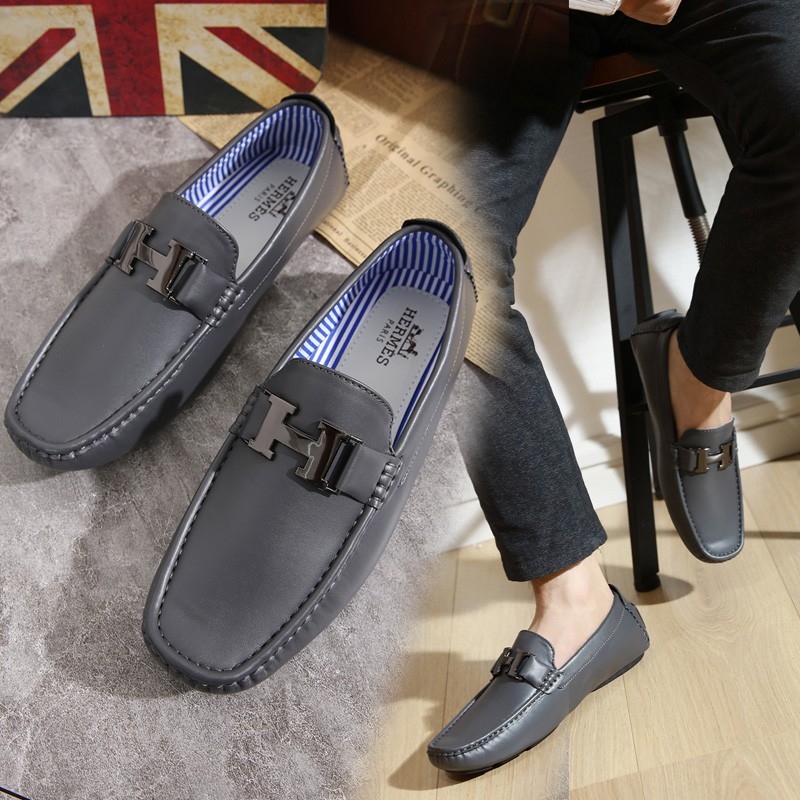 Men's Hermes Leather Shoes Slippers Casual Driving Shoes FP-501 | Lazada PH
