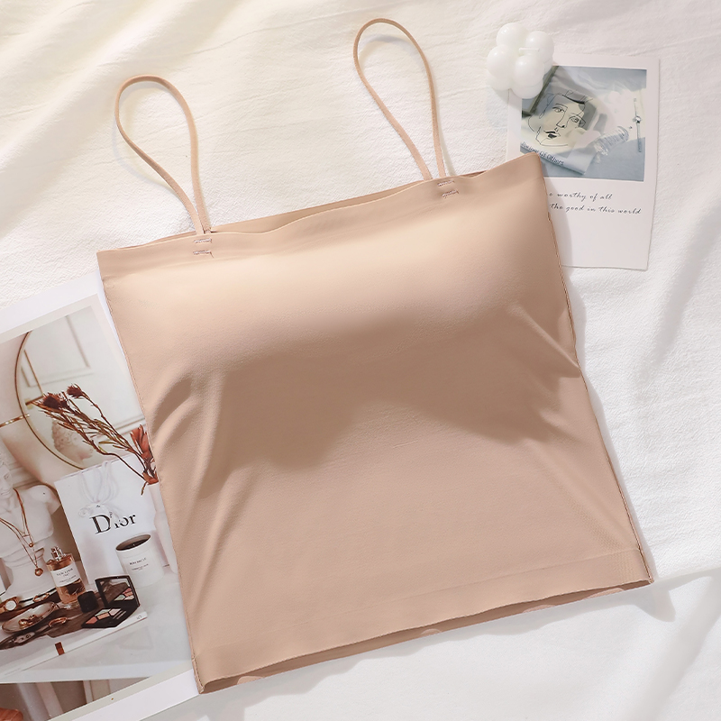 Motovita Ice Silk Camisole Women's Chest Pad Anti-light Bottoming Beautiful Back Underwear Short Top Tanks Tops Sexy Vest Sleeveless Straps Camis Fitness Bustier Crop Top - Image 3