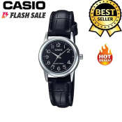 Casio V002 Quartz All Black Leather Band Watch for Women