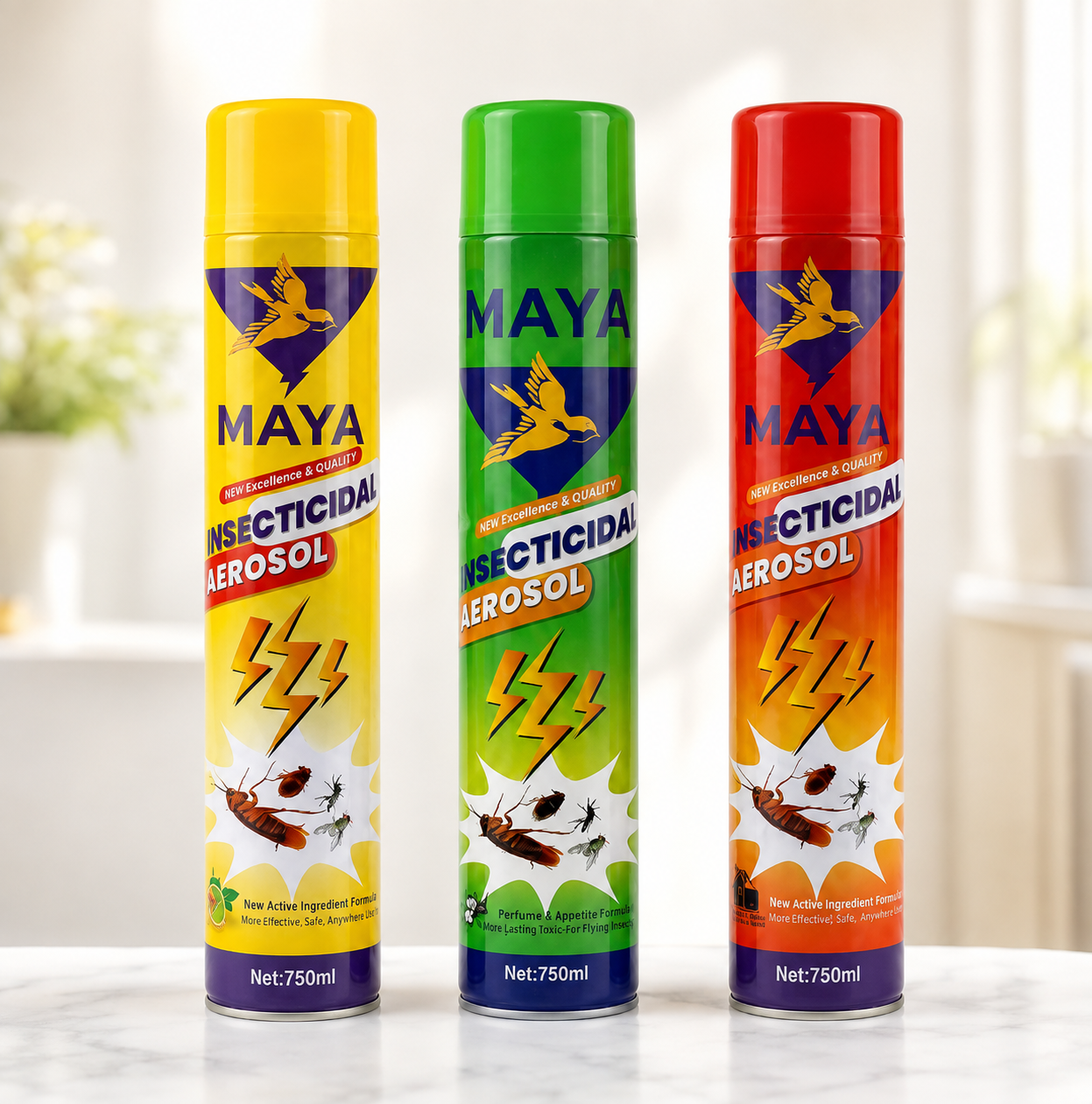 SUPERSALE Mosquito Killer 750ML Lemon Insecticide Aerosol Insect Spray All Types of Insects Maya Insecticidal Aerosol Yellow Green Red