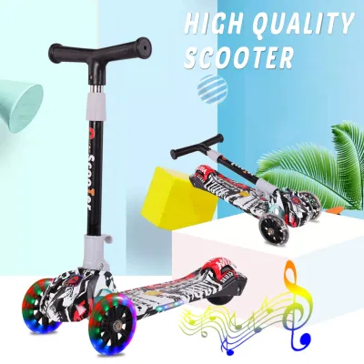 Color Graffiti Scooter for Kids Flash Wheel Foldable Kick Scooter LED Flashing Wheels Kids Scooter 3-level Height Adjustable Scooter For Kids 2-8 years old (2)