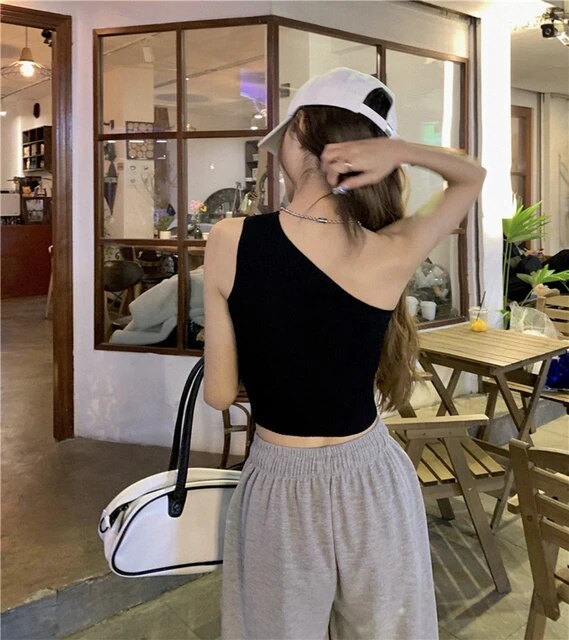 Korean Style Sexy One Side Shoulder Ribbed Knitted Crop Top Ladies Tube Top  Sando Bralette