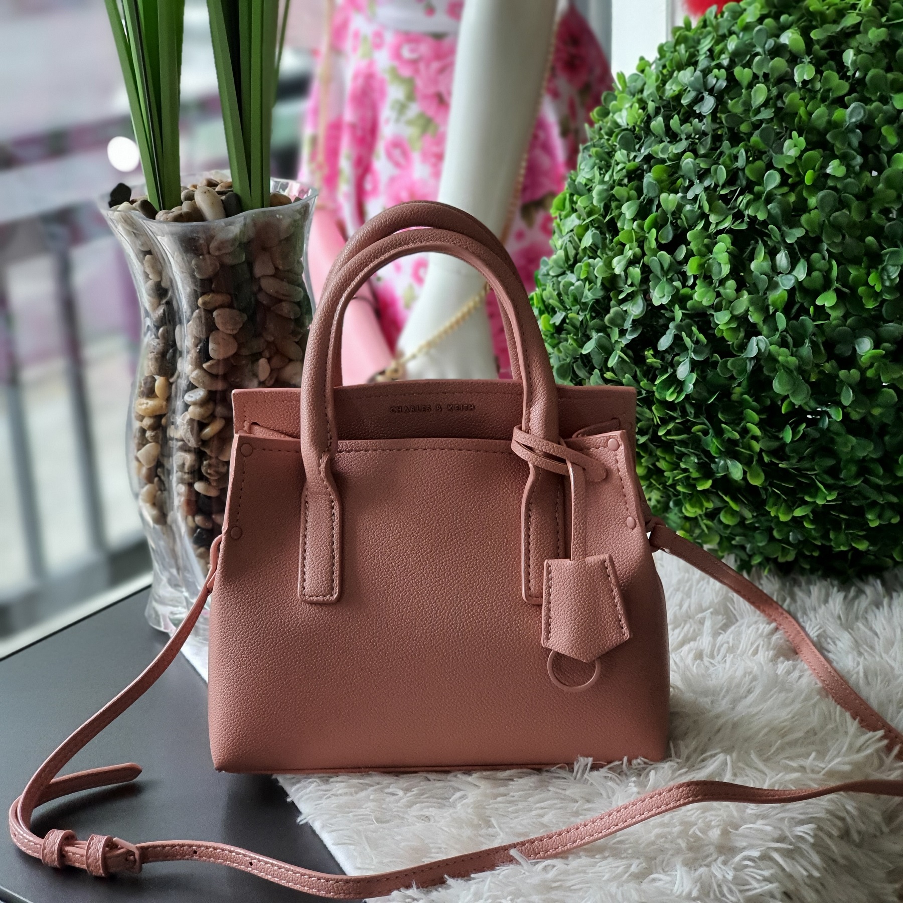 Original C.H.A.R.L.E.S and K.E.I.T.H Tuck In Flap Structured Top Handle Women s Bag Pink Lazada PH