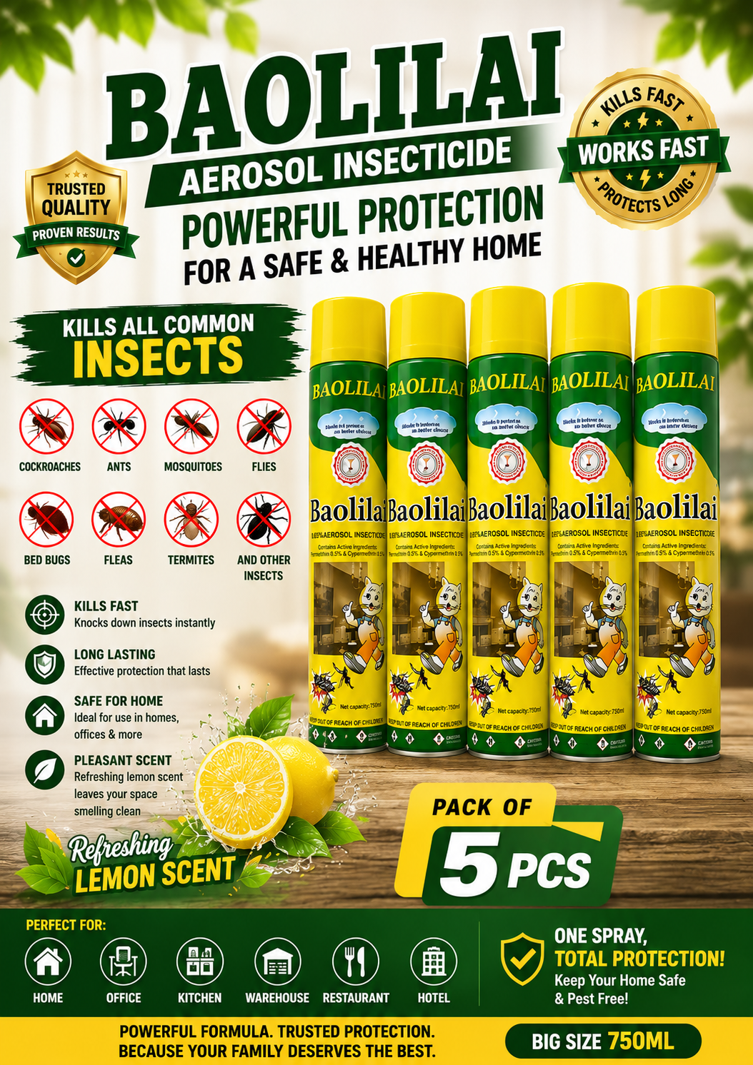 Aerosol Insecticide Spray Mosquito Spray Mosquito Killer Insect Killer 750ml - Image 2