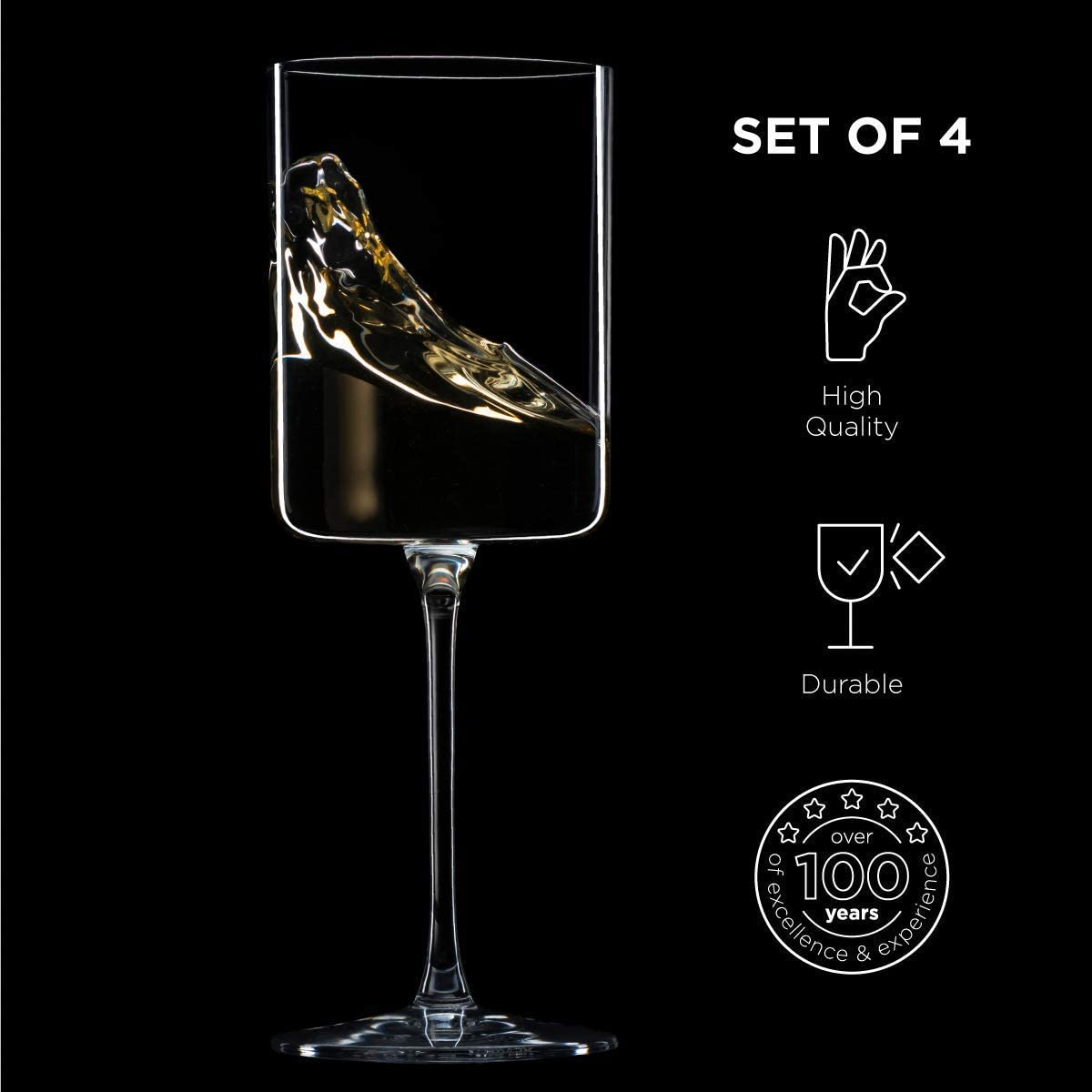 BENETI Large Square Wine Glass Set of 4-11 Oz