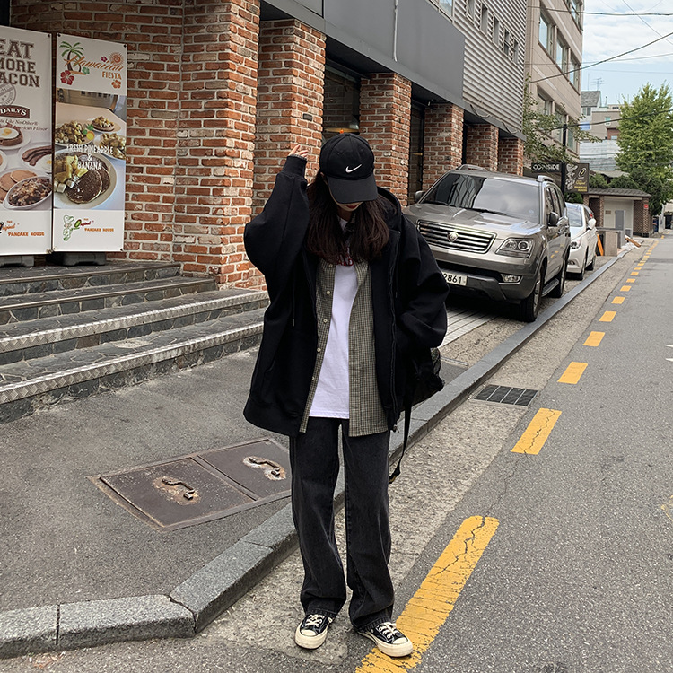 PWAE Hoodies Jacket for Women Korean Oversize Gray Hooded Sweater for Women Zipper Jacket Women's Ins Trend Tops for Women