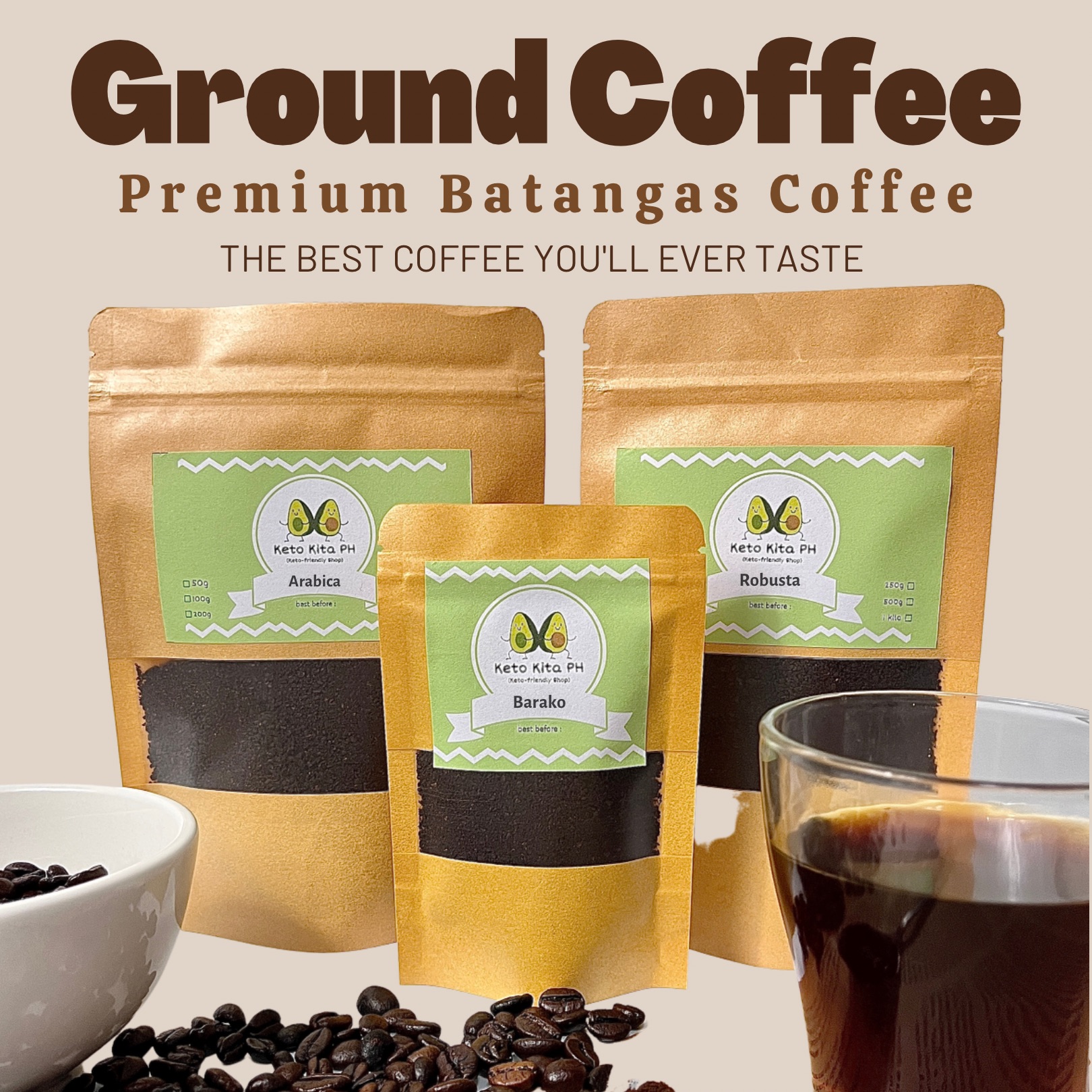 PREMIUM GROUND COFFEE - Keto/Low carb Product/Freshly Roasted  Beans/Barako/Arabica/Robusta/Liberica