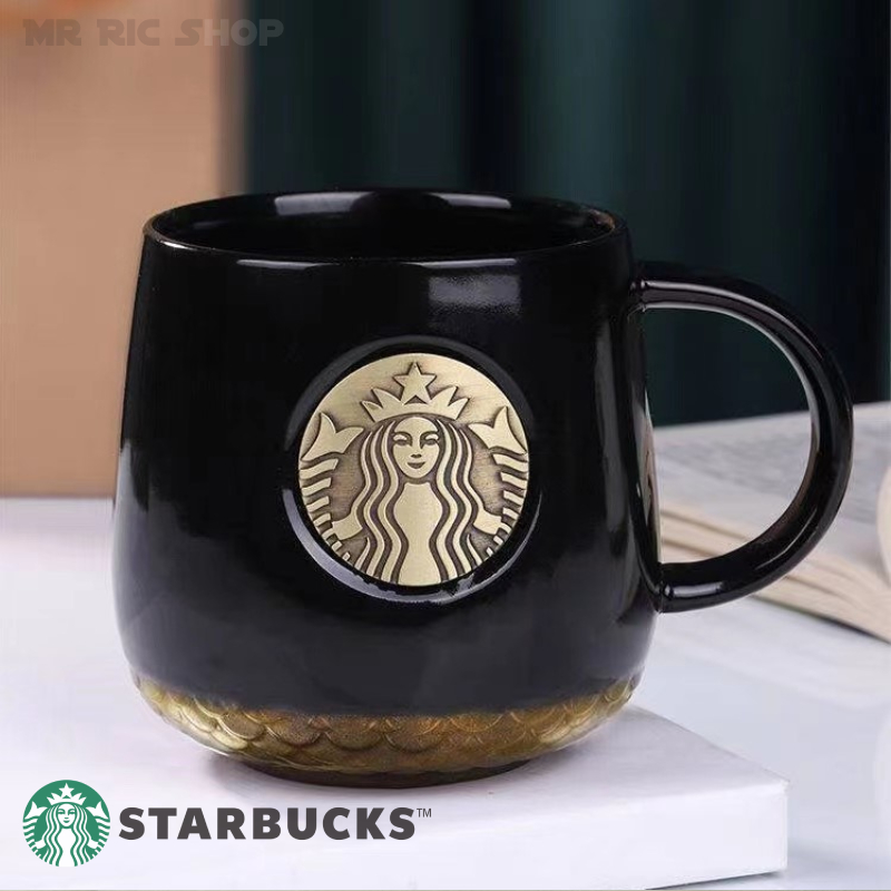 Starbucks Retro Mermaid Ceramic Coffee Mug with Copper Badge