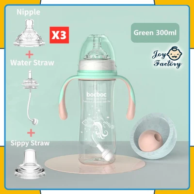 Baby's Bottle 1 Cup 3 Uses Silicone Nipples Sippy Straw Water Straw BPA Free Nursing Bottle Feeding Bottle Water Sippy Cup For Newborn Baby Infant Kids Baby Nursing Feeding Bottle Accessories 240ml 300ml Milk Bottle (6)