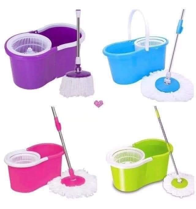 Microfiber Magic Easy Floor Mop with Bucket 2 Heads 360° Rotating Pink Color