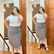 Plus Size Chubby Women Skirt Office Formal Pencil Slit Interlock in Plaid Checkered Brisbane