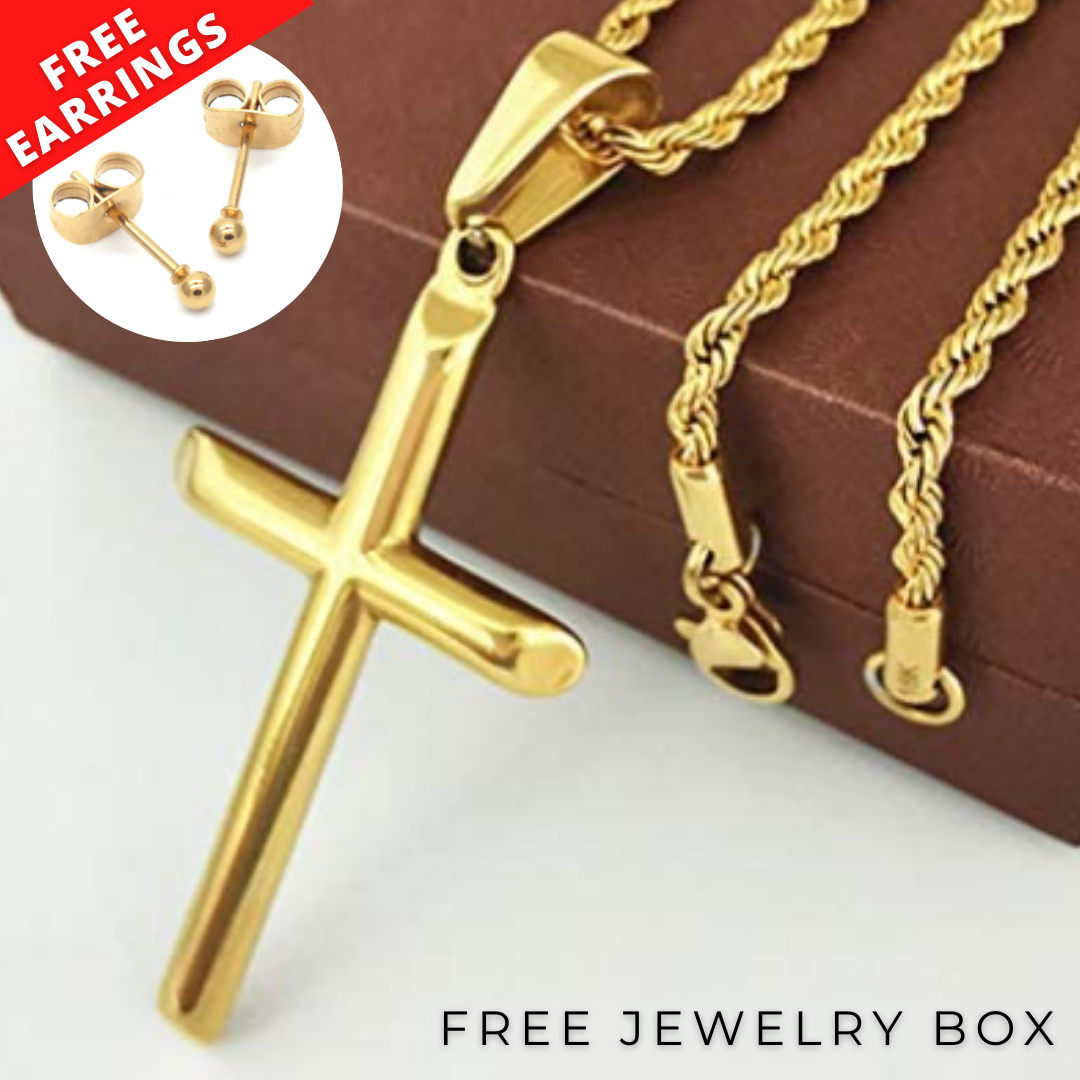 18K Saudi Gold Necklace With Cross Pendant 20 Long #Saudi #Pendant