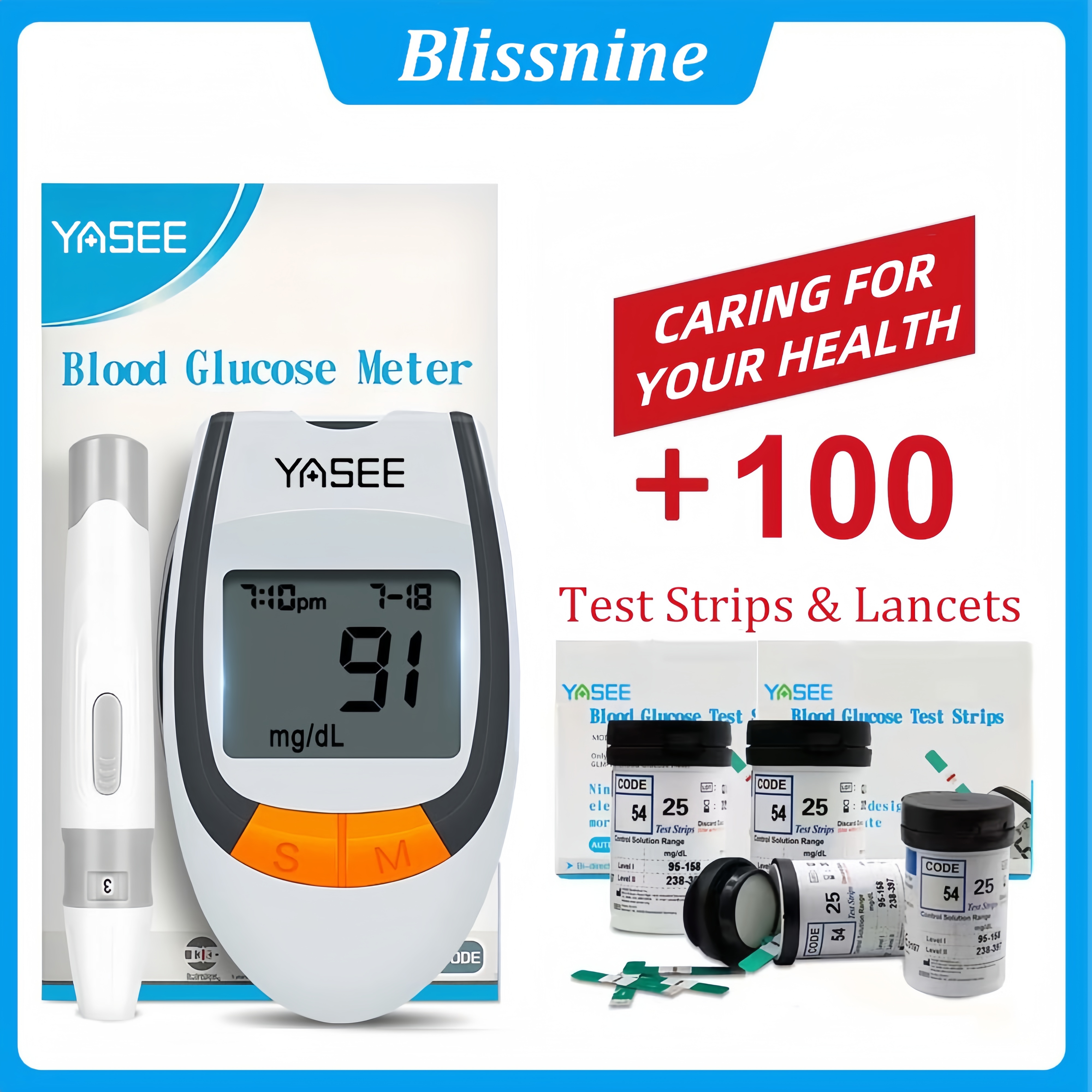 Yasee GLM-77 Blood Glucose Meter with Strips & Lancets