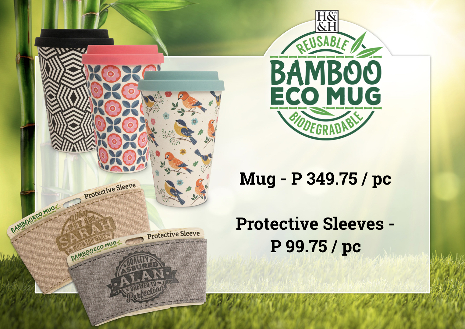 BAMBOO ECO MUG PROTECTIVE SLEEVE FOR REUSEABLE COFFEE CUPS H&H BRAND