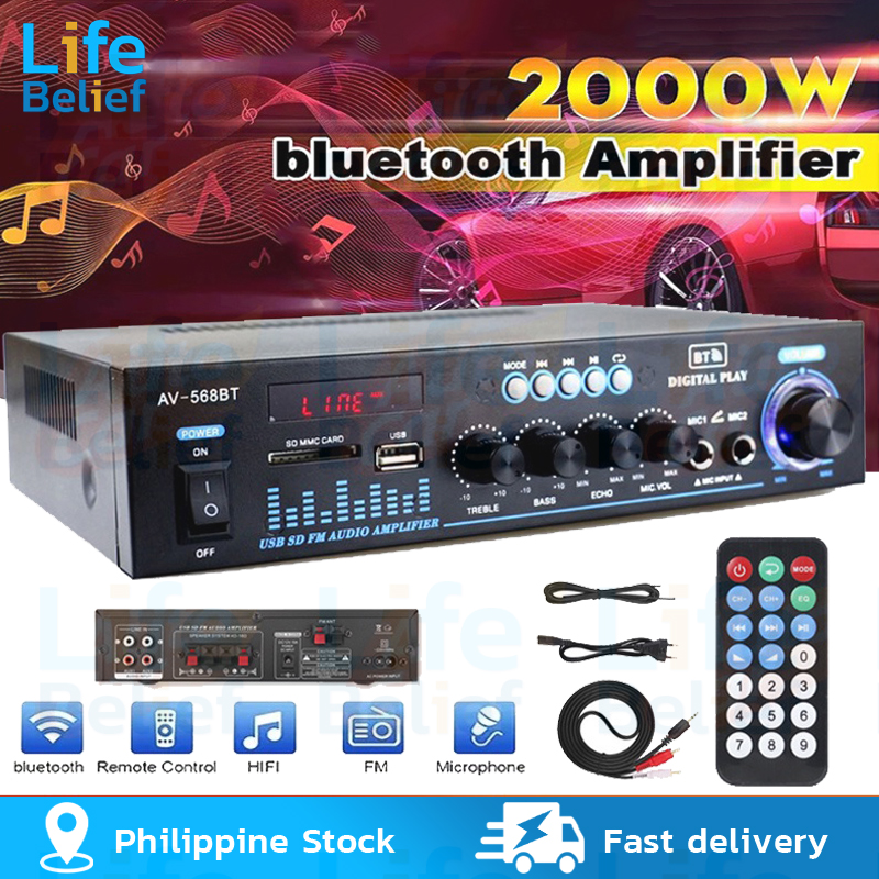 2000W 2-Channel Bluetooth Car Stereo Amplifier with Luminous Knob