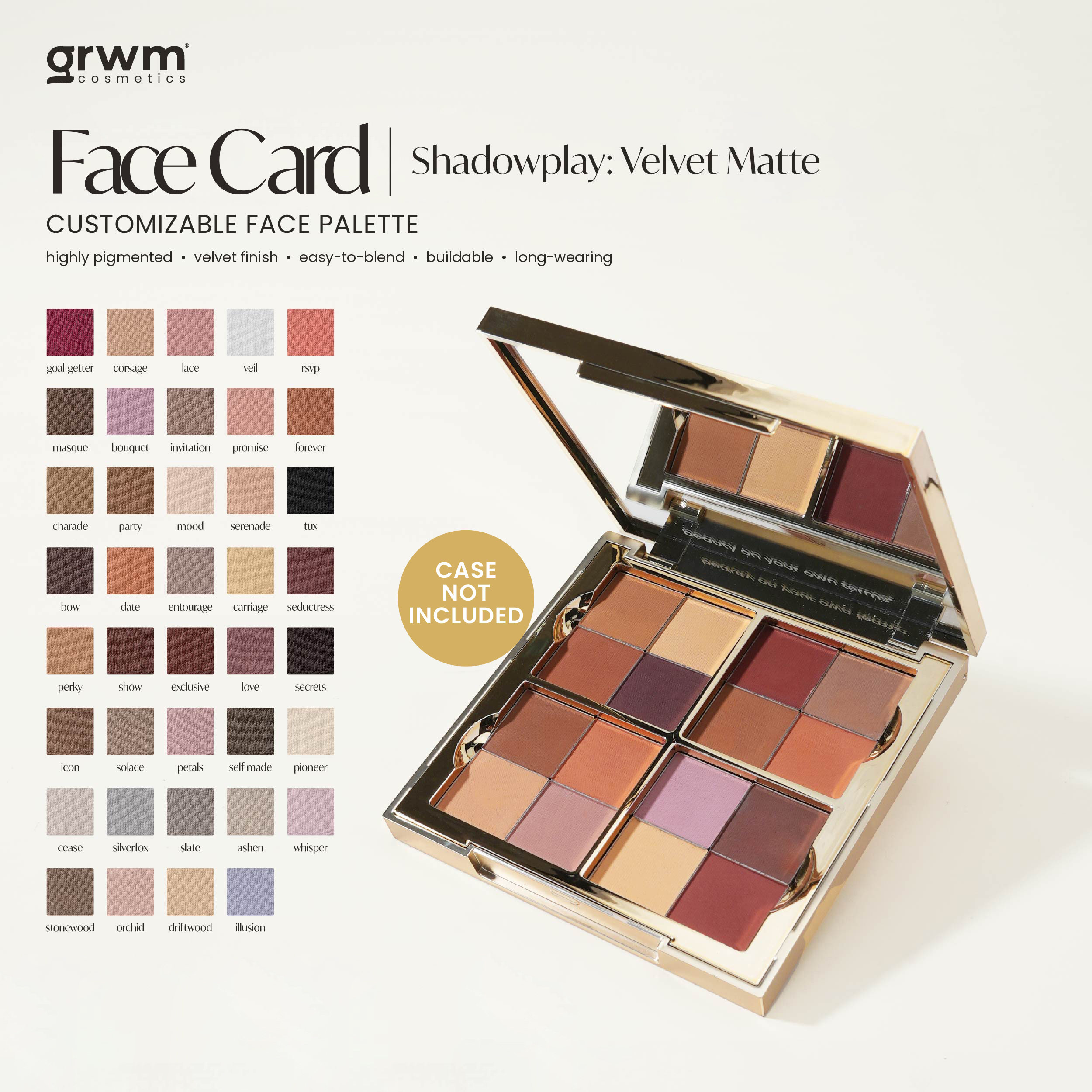Discount on GRWM Cosmetics  shoes - SKU: GRWM Cosmetics Face Card Shadowplay - Velvet Matte Eyeshadow [case not included]