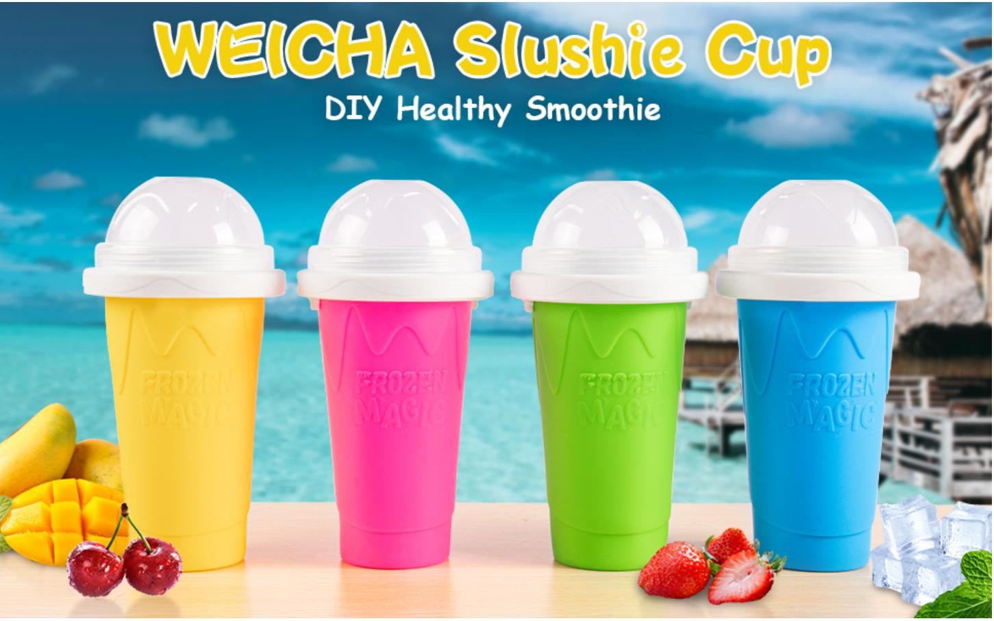 Slushie Maker Cup,Magic Quick Frozen Smoothies Cup with Lids&Straws,Double  Layer Silicone Squeeze Slushy DIY Cooling Cup,Homemade Milk Shake Coca Cola  Ice Maker Gifts for Kids&Family-Blue 