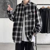 Oversize Checkered Plaid Shirt for Men - Korean Retro Style