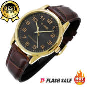 Casio V001 Quartz All Brown Leather Band Watch for Men