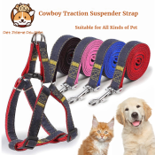 Pet Cat Dog Denim Cotton Adjustable Chest Back Traction Rope