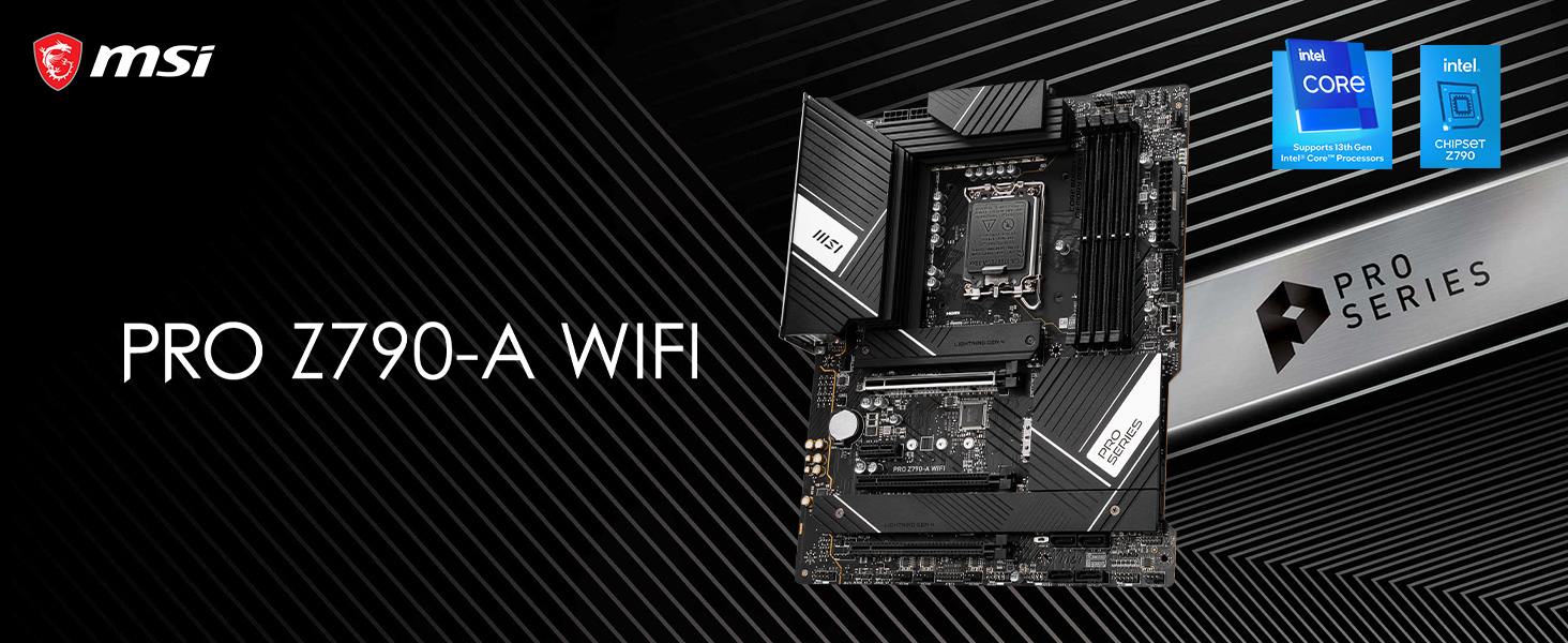 MSI PRO Z790-A WiFi ProSeries Motherboard (Supports 12th/13th Gen Intel Processors, LGA 1700, DDR5, PCIe 5.0, M.2, 2.5Gbps LAN, USB 3.2 Gen2, Wi-Fi 6E, ATX)