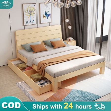 Bed frame with drawers Sigle double wooden bed frame Simple wooden bed frame Nordic bed frame