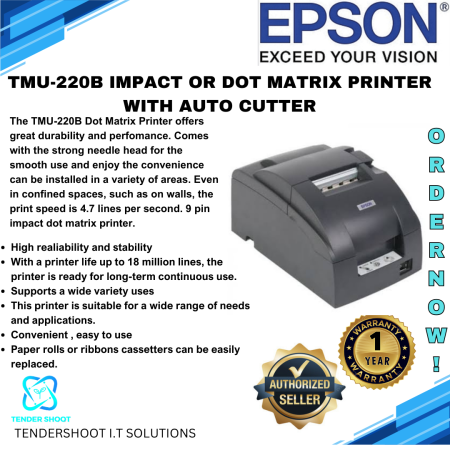 Epson TMU220B POS Receipt Printer with Auto Cutter