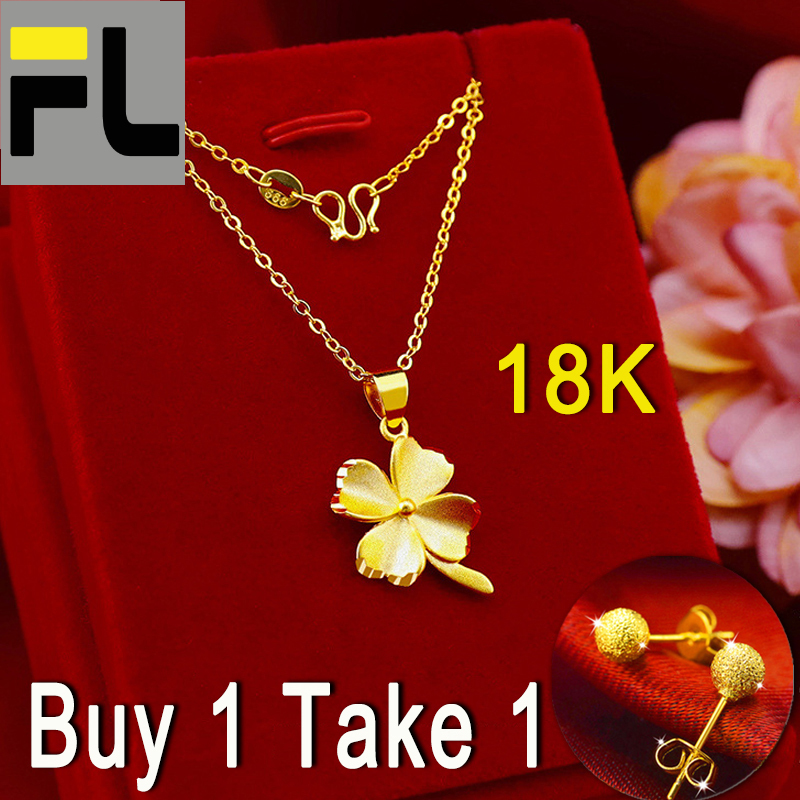 18K SAUDI GOLD CLOVER LEAF WITH PEARL DESIGN CENTER CHAIN NECKLACE #fyp  ✓18K SAUDI GOLD ✓Supplier factory ✓OPEN FOR ACTIVE…