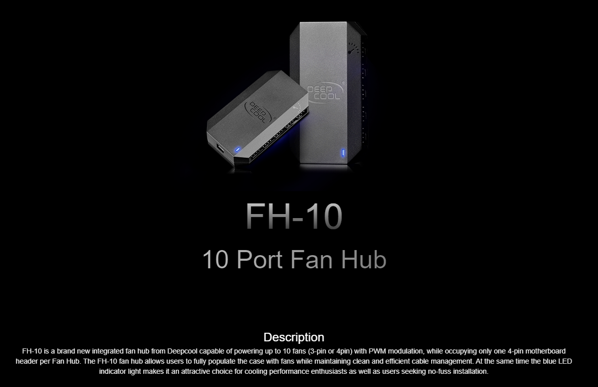 DeepCool FH-10 Integrated Fan Hub, Powering up to 10 Fans (3-pin Non-PWM or  4-pin PWM), Occupying only One 4-pin Motherboard Header