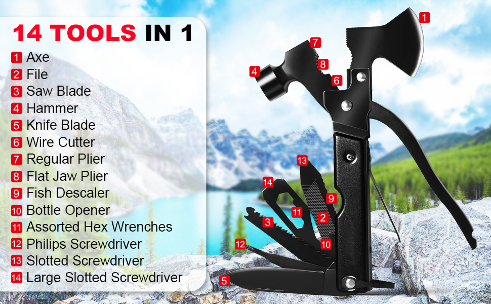 Hatchet　Durable　Axe　Accessories　Saw　Sheath　Knife　Multitool　Pliers　for　Lazada　Bottle　Gifts　in　Men　Axe　Tool　Dad　Unique　Husband　Multi　Opener　Tool　Hammer　Survival　14　NATBEA　Gear　Screwdrivers　Camping　Women　PH