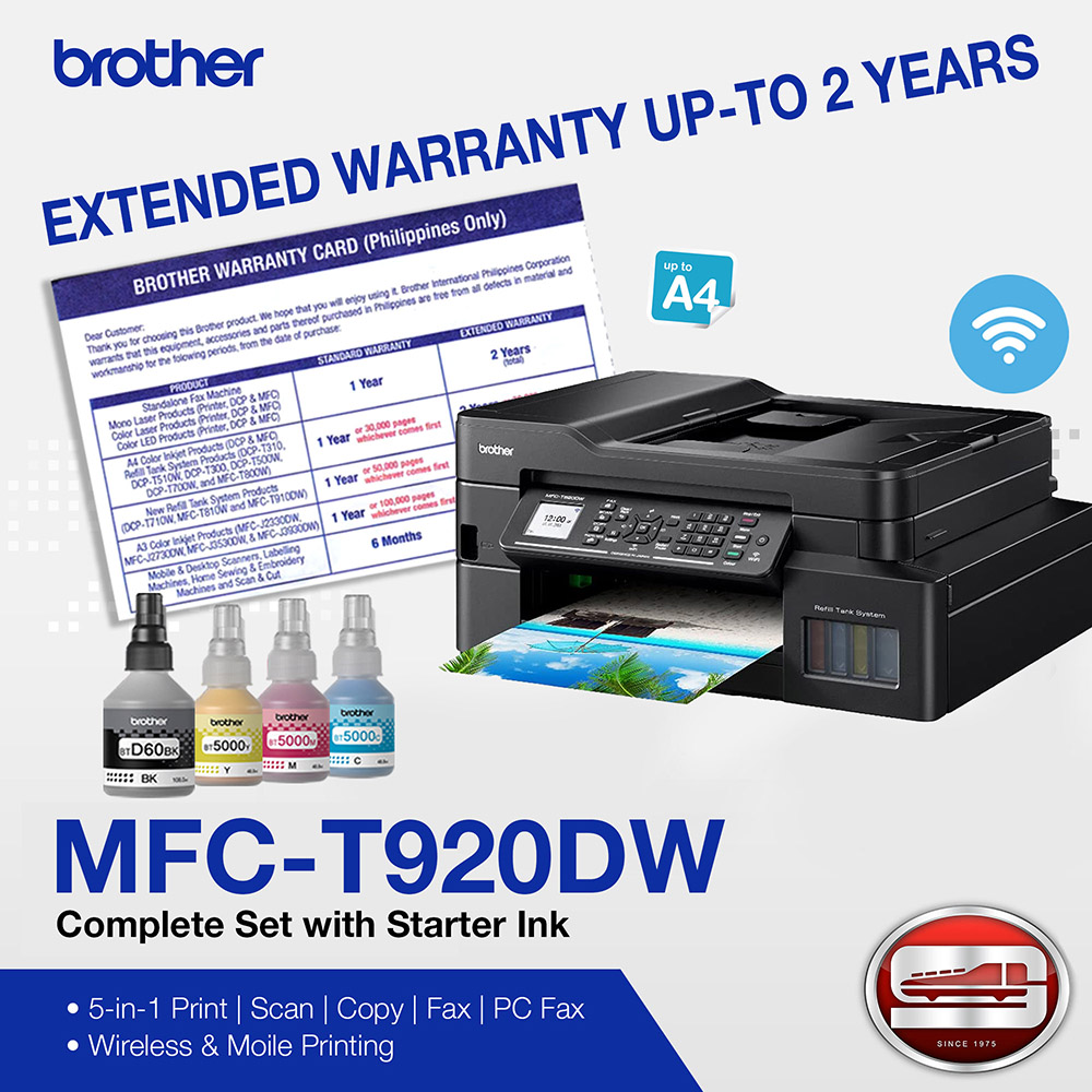 Brother T920DW Ink Tank Printer + Extra Ink Set