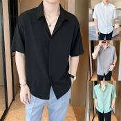 Huilishi Korean Oversized fashion short sleeve men's shirt