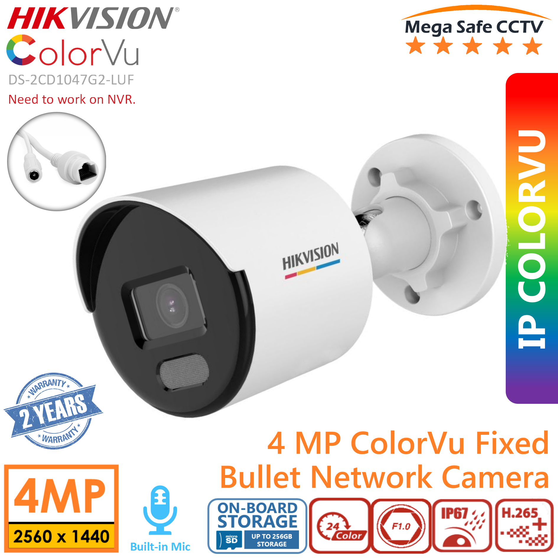 Colorvu Hikvision Fixed Bullet Camera HIKVISION 4MP ColorVu Audio