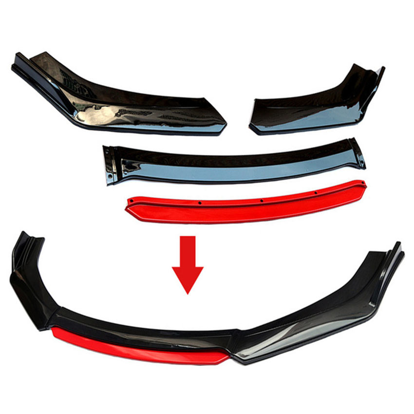 EVO Universal Car Canard Front Bumper Lip Spoiler Fin Splitter Car Body Kit  Accessories Glossy Black/Carbon Fiber (4 pieces) , Car Accessories,  Accessories on Carousell