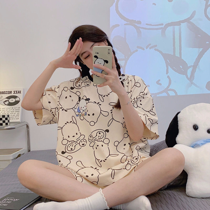 Motovita Cartoon Pajamas Set Cute Printed Casual Wear Cotton Pyjamas 2 Pieces Casual Short-Sleeved Women's Sleepwear - Image 4